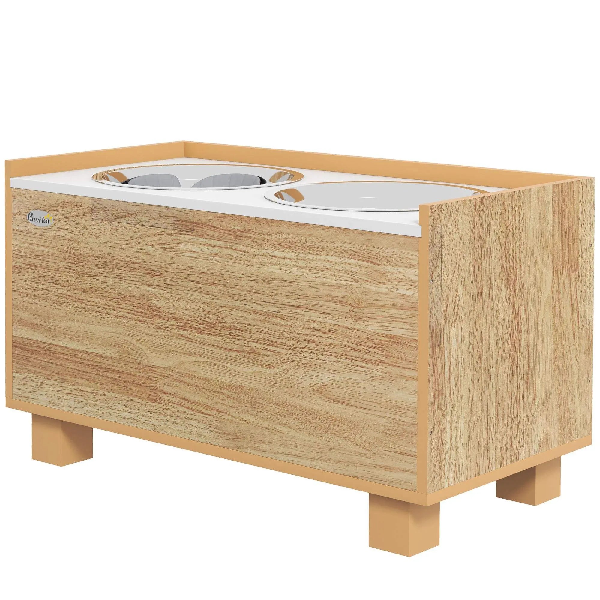 Elevated Oak Dog Bowl Feeder for Larger Breeds Wagging Way