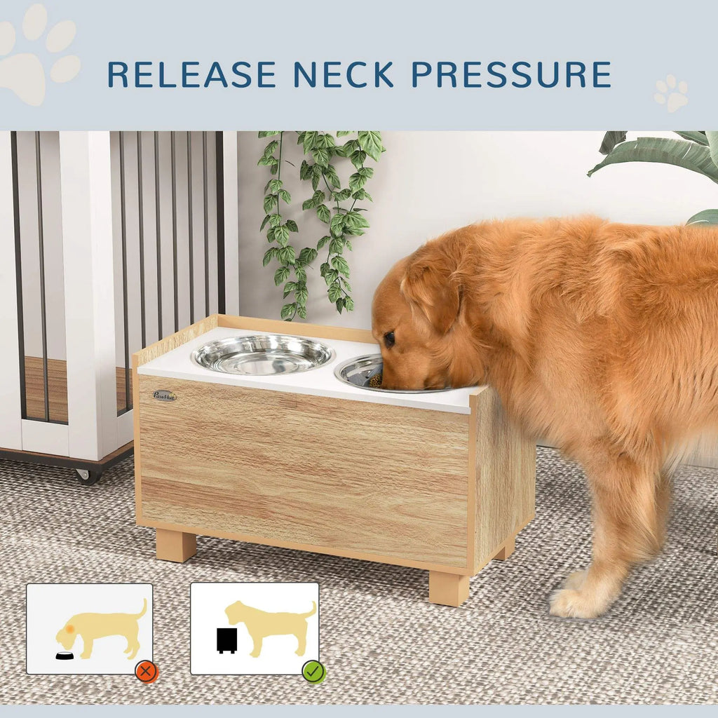 Elevated Oak Dog Bowl Feeder for Larger Breeds Wagging Way