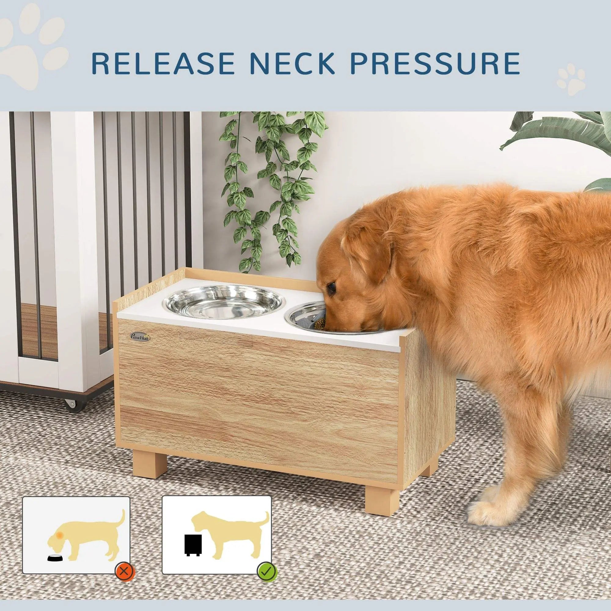 Elevated Oak Dog Bowl Feeder for Larger Breeds Wagging Way