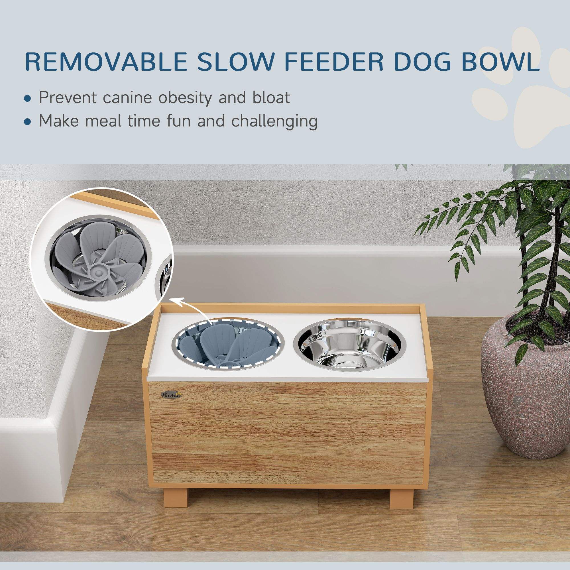 Elevated Oak Dog Bowl Feeder for Larger Breeds Wagging Way