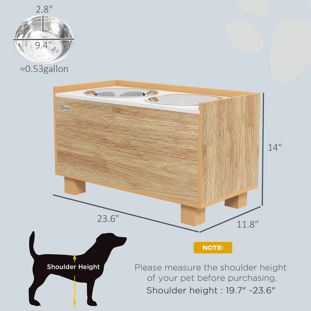 Elevated Oak Dog Bowl Feeder for Larger Breeds Wagging Way